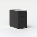 Filing cabinet placed beside workstation desk