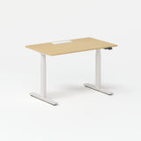 White top electric standing desk with sleek frame, adjustable desk for home office productivity