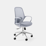 A modern Ergonomic Seashell Chair featuring a breathable mesh back, curved armrests, and a sturdy metal base with caster wheels—designed for all-day comfort in home offices and workspaces.