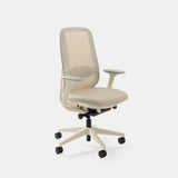 Urbanica Ergonomic Novo Chair in neutral beige, featuring breathable mesh back, adjustable armrests, and lumbar support for superior comfort in home and office settings.