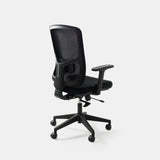 Rear view of the Urbanica Ergonomic Onyx Chair highlighting its contoured mesh back, adjustable lumbar support, and smooth-rolling base for ergonomic work comfort.