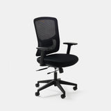 Urbanica Ergonomic Onyx Chair in black, featuring a mesh back, cushioned seat, and adjustable armrests—designed for comfort and mobility in modern workspaces.